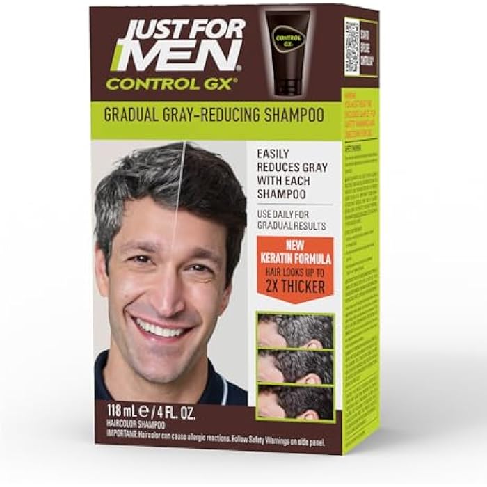 Just For Men Control GX Grey Reducing Shampoo, Gradual Hair Color for Stronger and Healthier Hair, 4 Fl Oz - Pack of 1 (Packaging May Vary) - Image 1